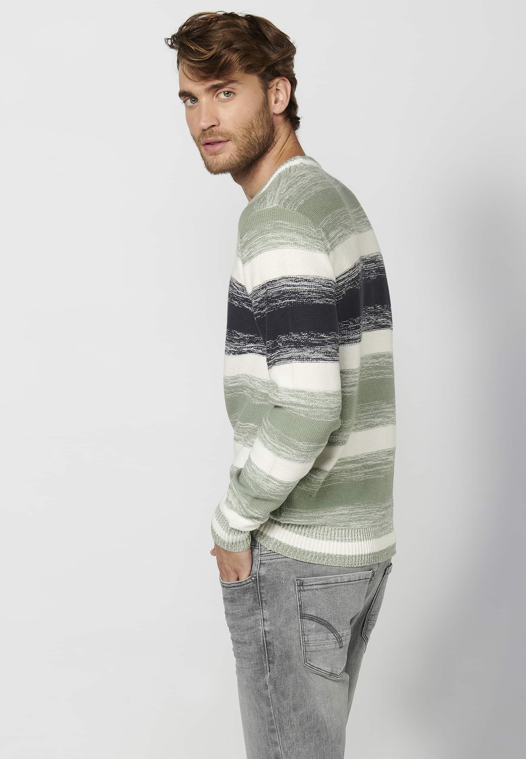 Khaki round neck cotton long-sleeved tricot sweater for Men