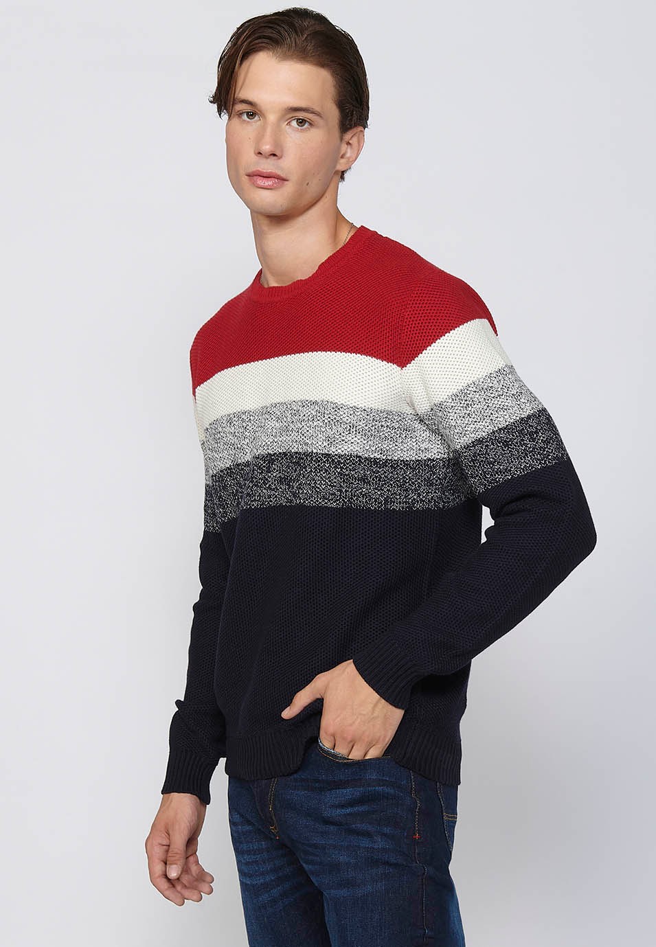 Jersey de manga larga de algodón a rayas color Rojo para Hombre