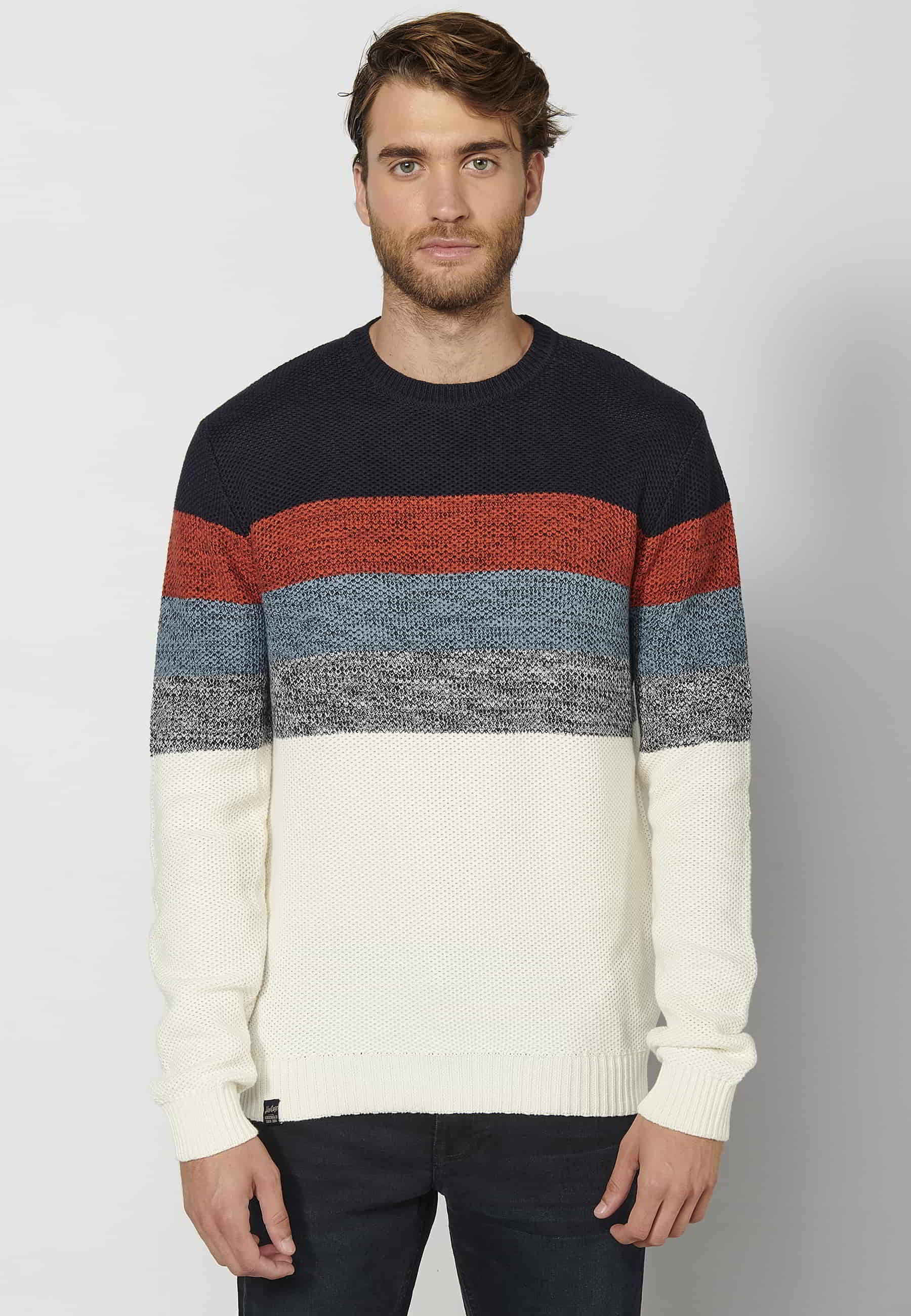 Navy striped cotton long-sleeved sweater for Men