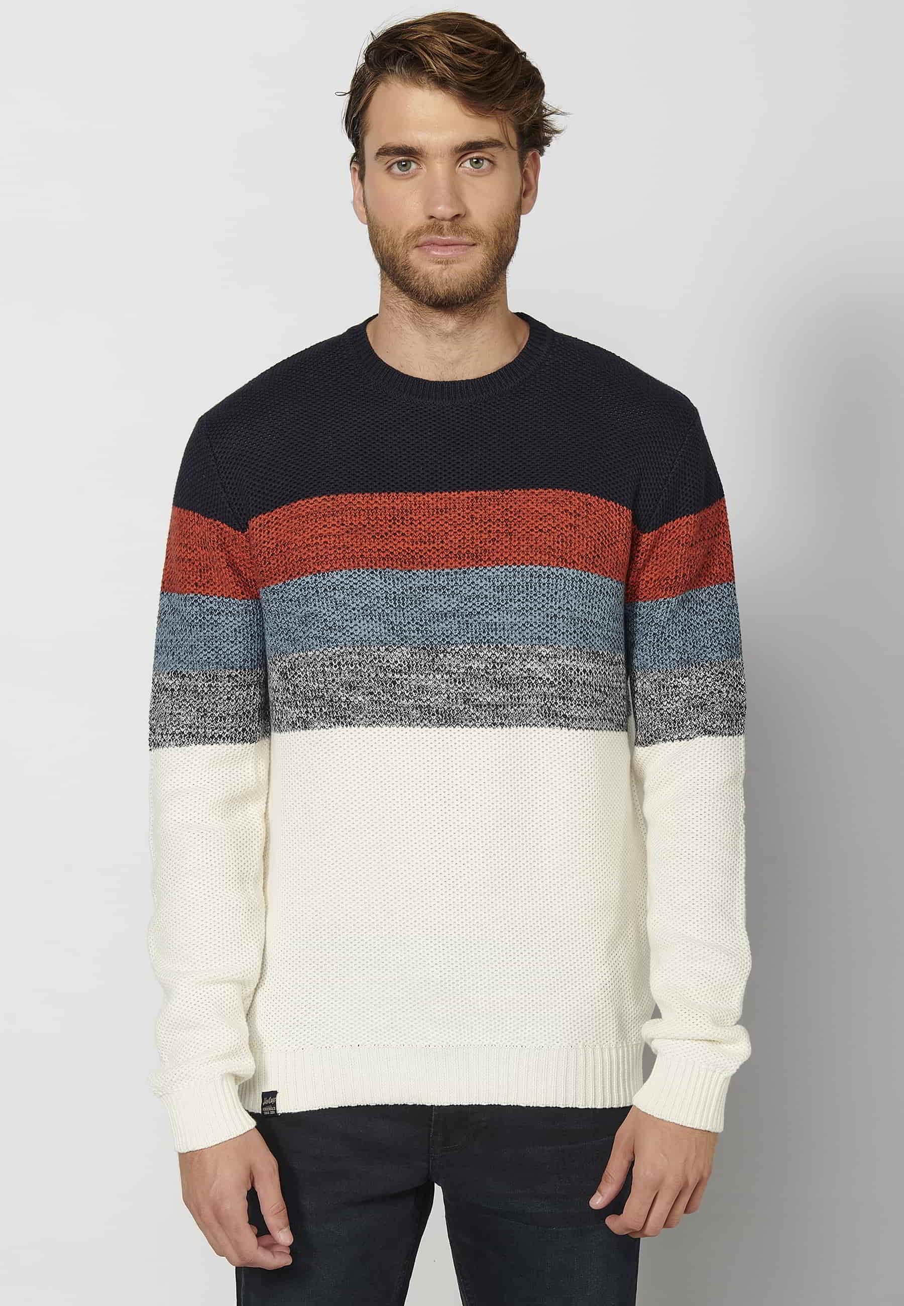 Jersey de manga larga de algodón a rayas color navy para hombre | Ropa Casual