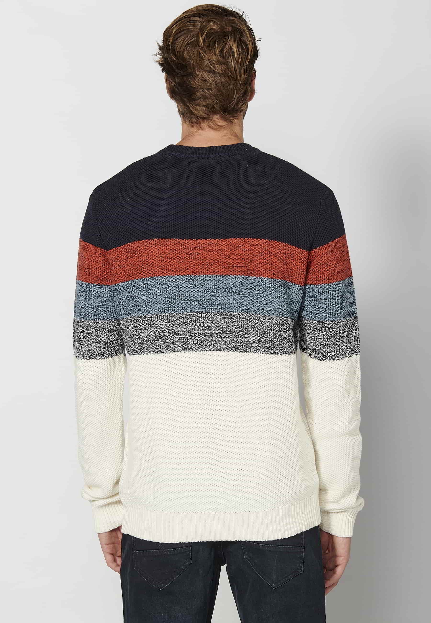 Pull manches longues en coton rayé marine pour Homme