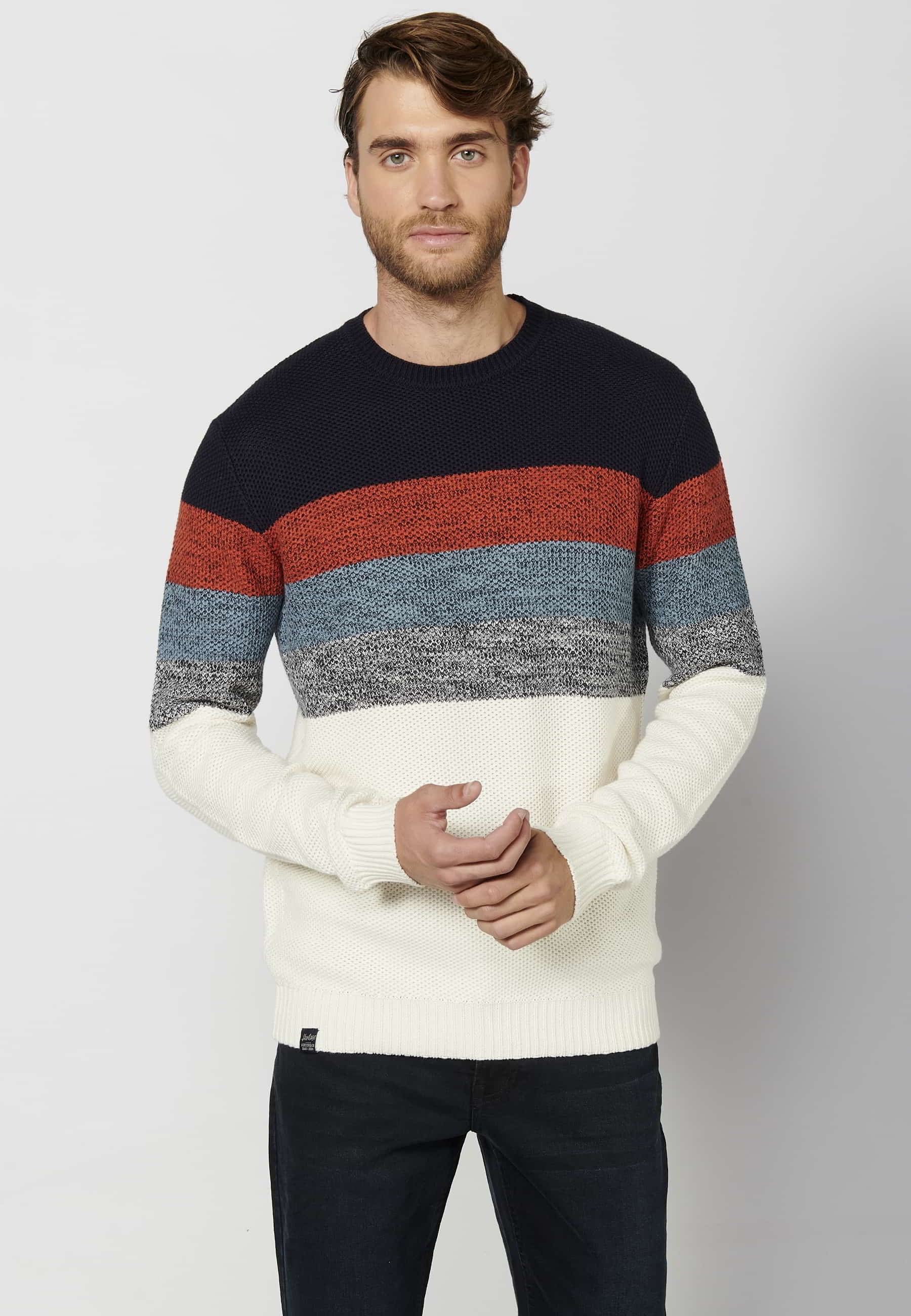 Navy striped cotton long-sleeved sweater for Men