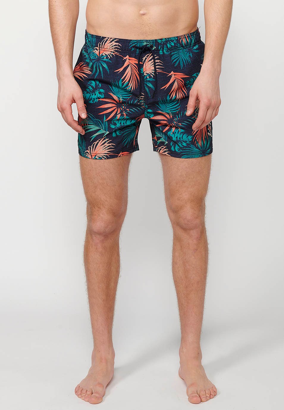 Printed short swimsuit with adjustable waist with drawstring and back pocket and one interior pocket in Navy for Men 7