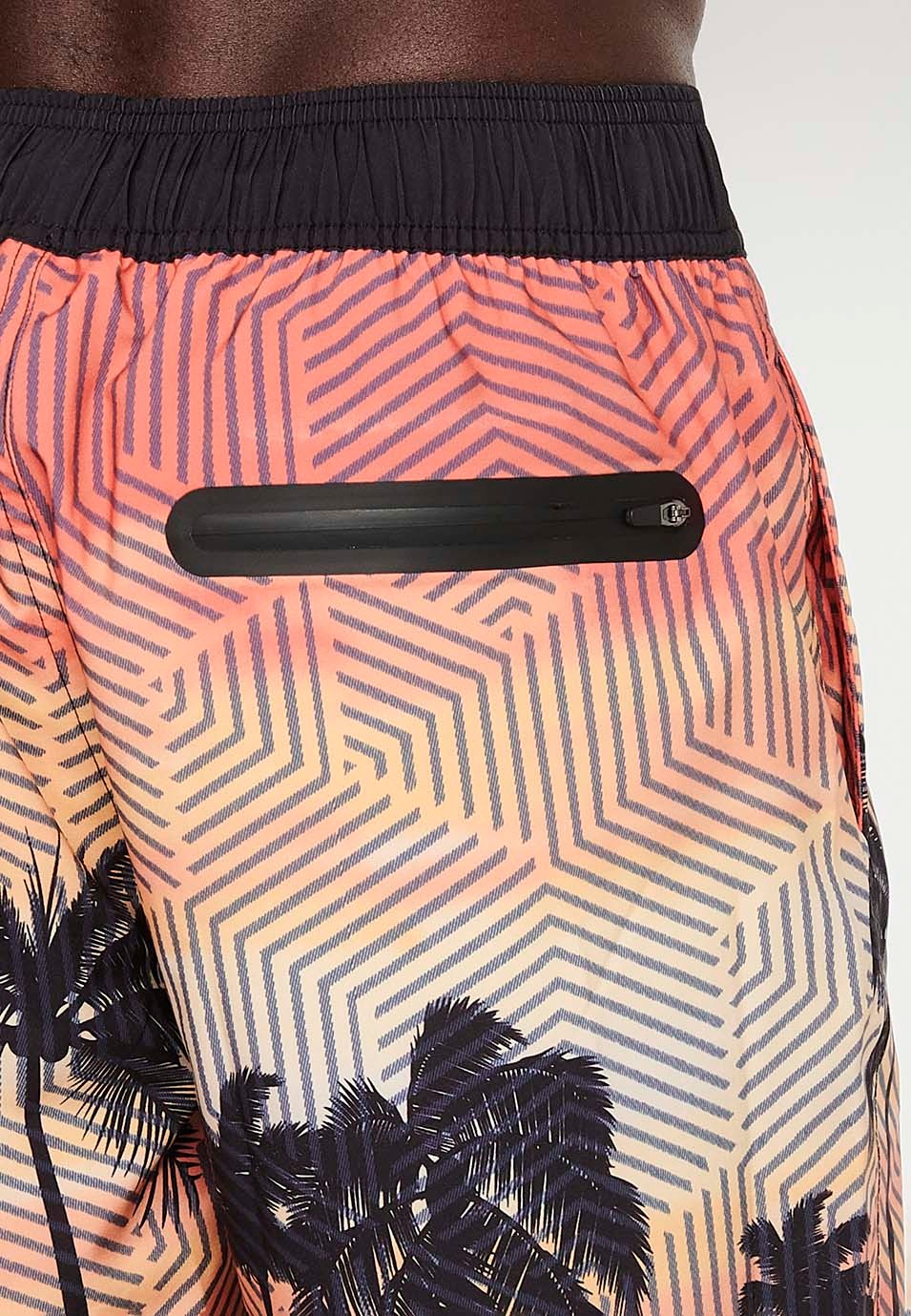 Printed swim shorts with adjustable waist, peach color for men