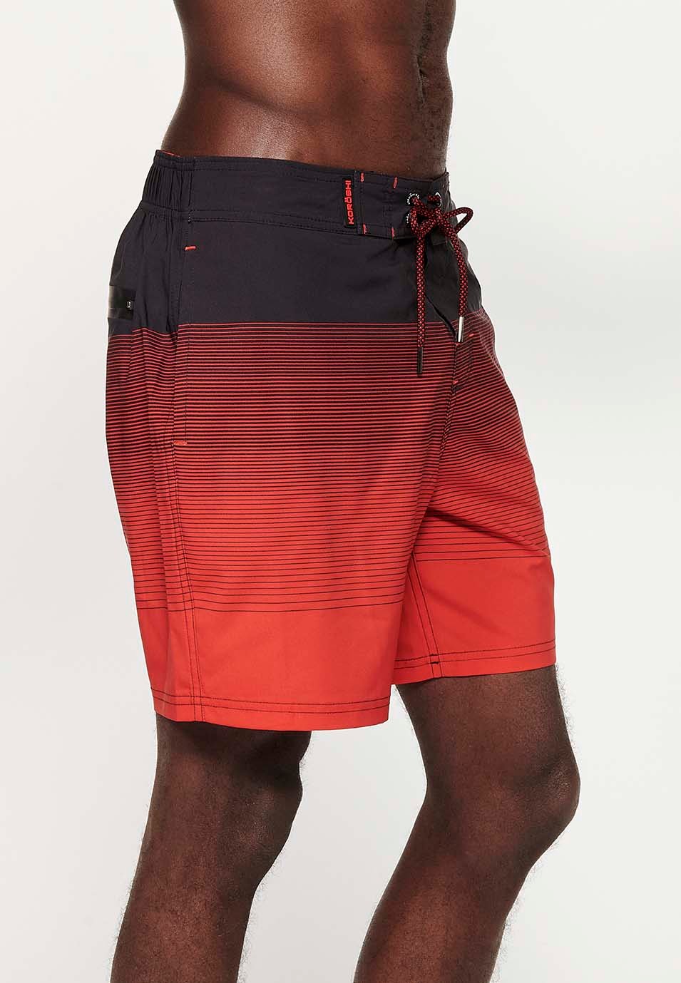 Printed swim shorts with adjustable waist, red gradient color for men