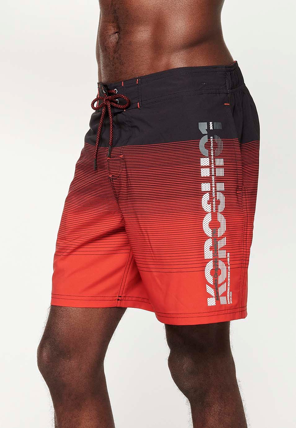 Short de bain imprimé taille réglable, dégradé rouge pour homme