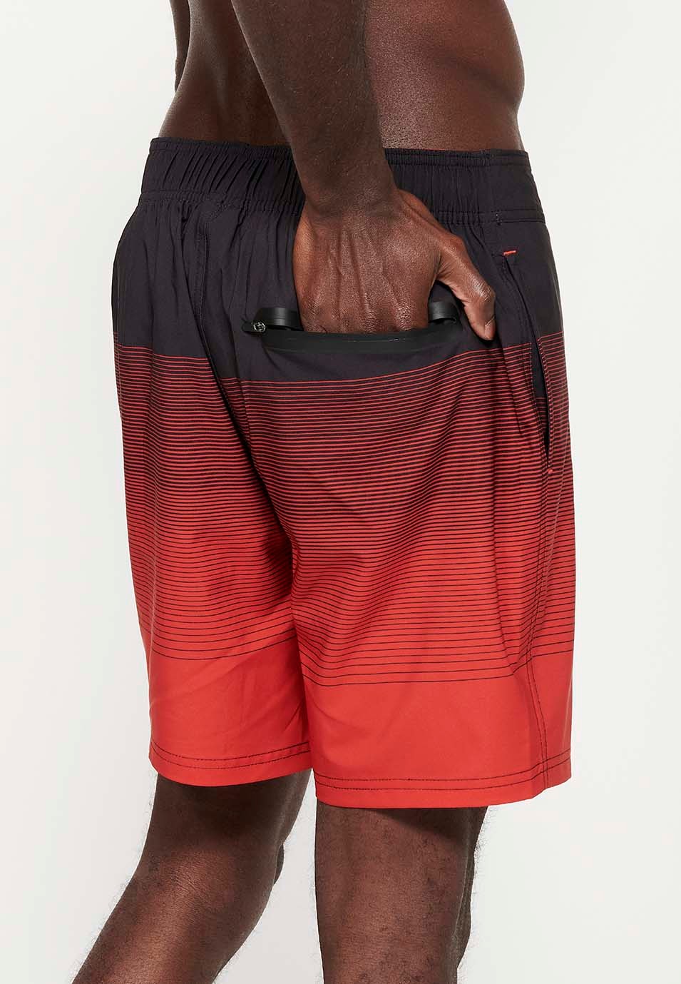 Printed swim shorts with adjustable waist, red gradient color for men
