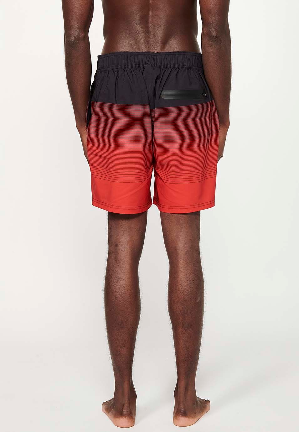 Printed swim shorts with adjustable waist, red gradient color for men