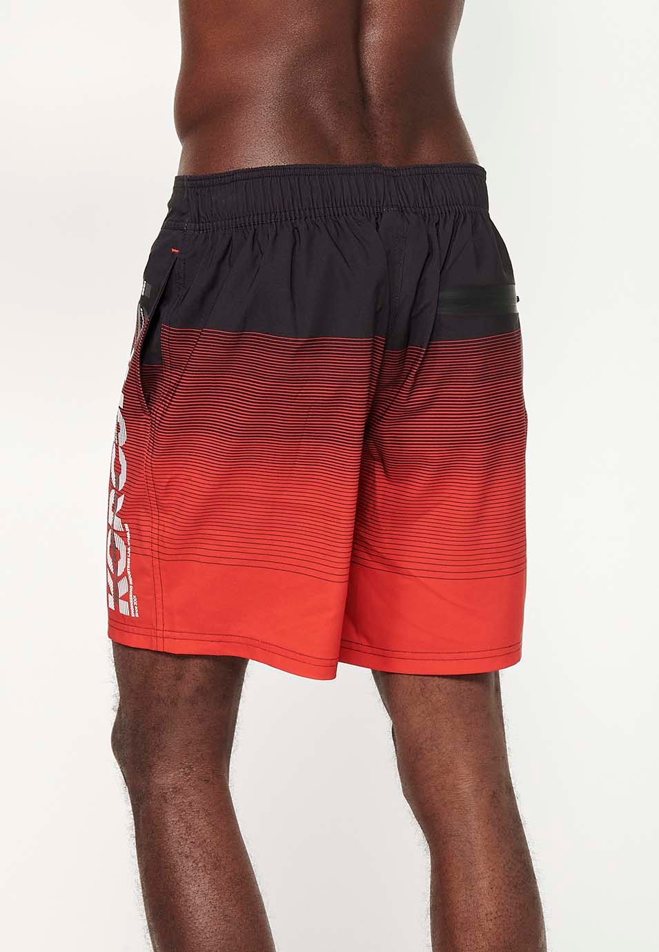 Printed swim shorts with adjustable waist, red gradient color for men