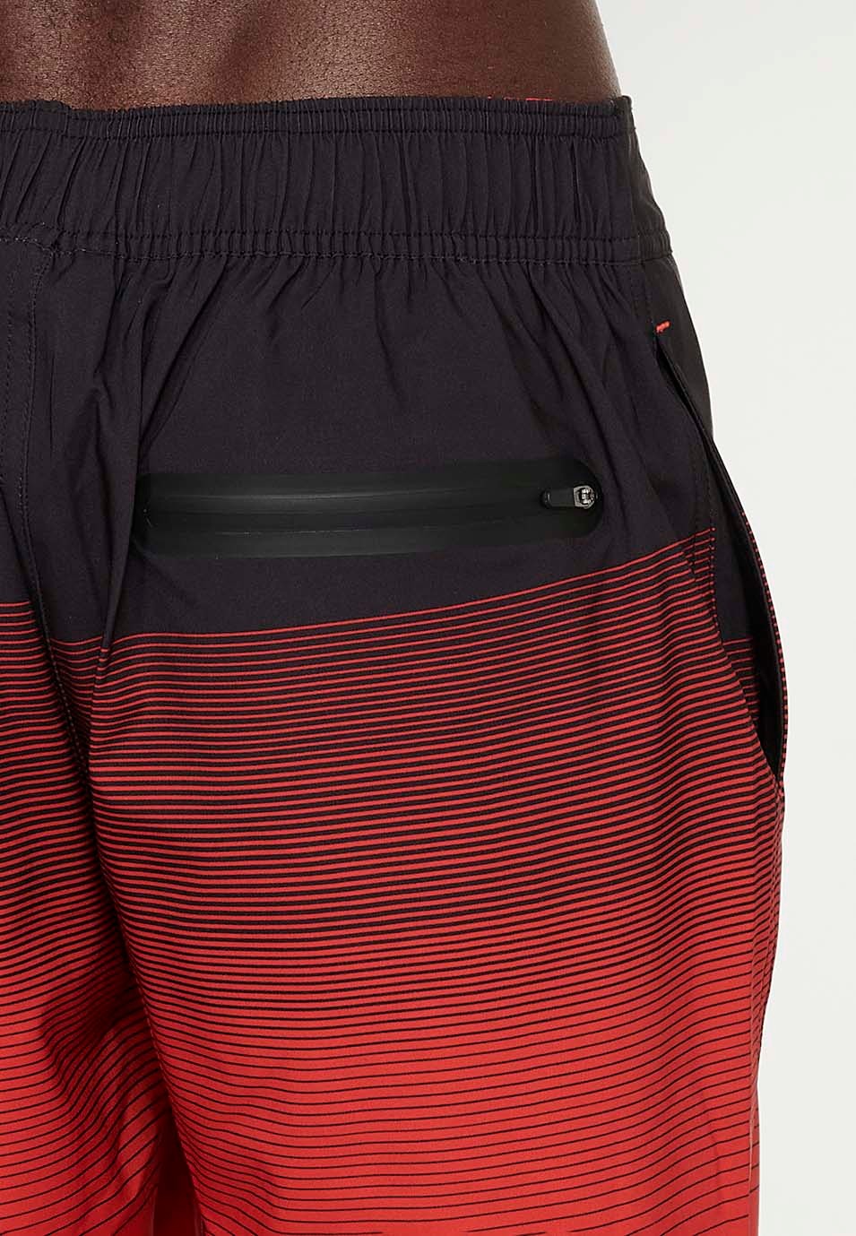 Short de bain imprimé taille réglable, dégradé rouge pour homme