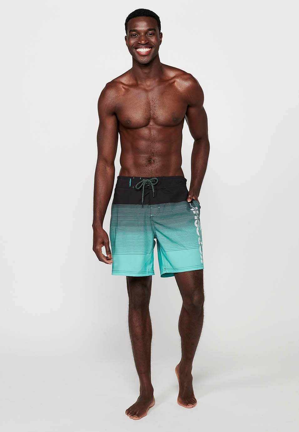 Printed swim shorts with adjustable waist, mint gradient color for men