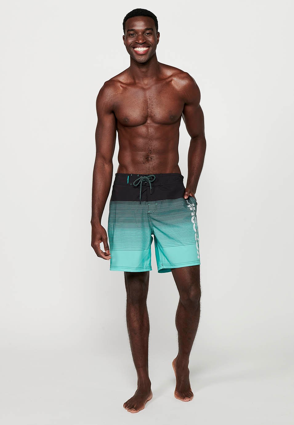 Short de bain imprimé à taille réglable, couleur dégradé menthe pour homme