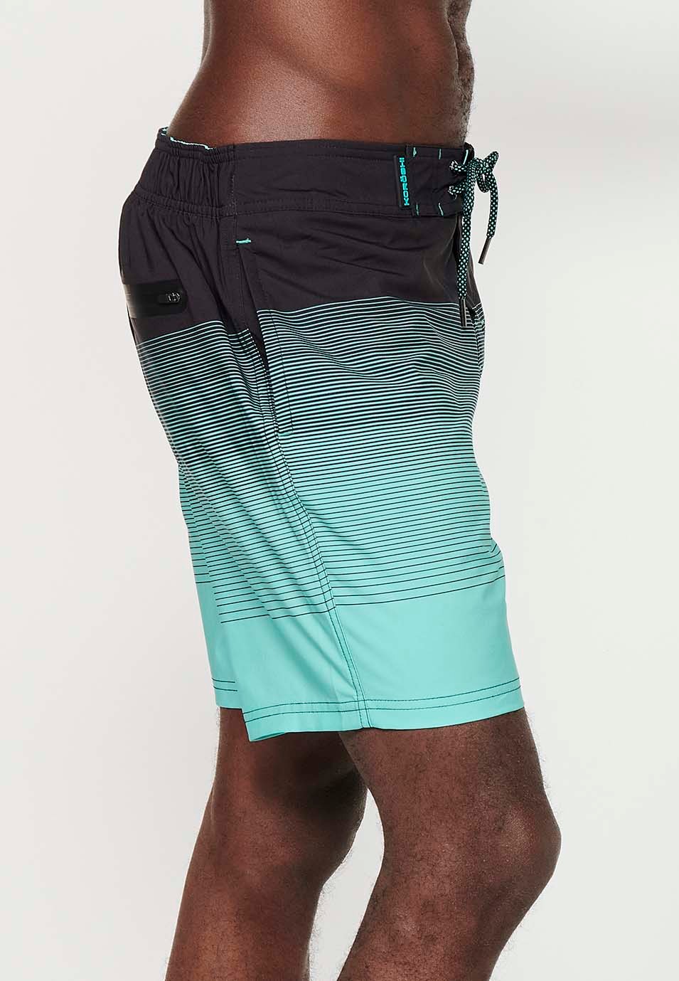 Printed swim shorts with adjustable waist, mint gradient color for men