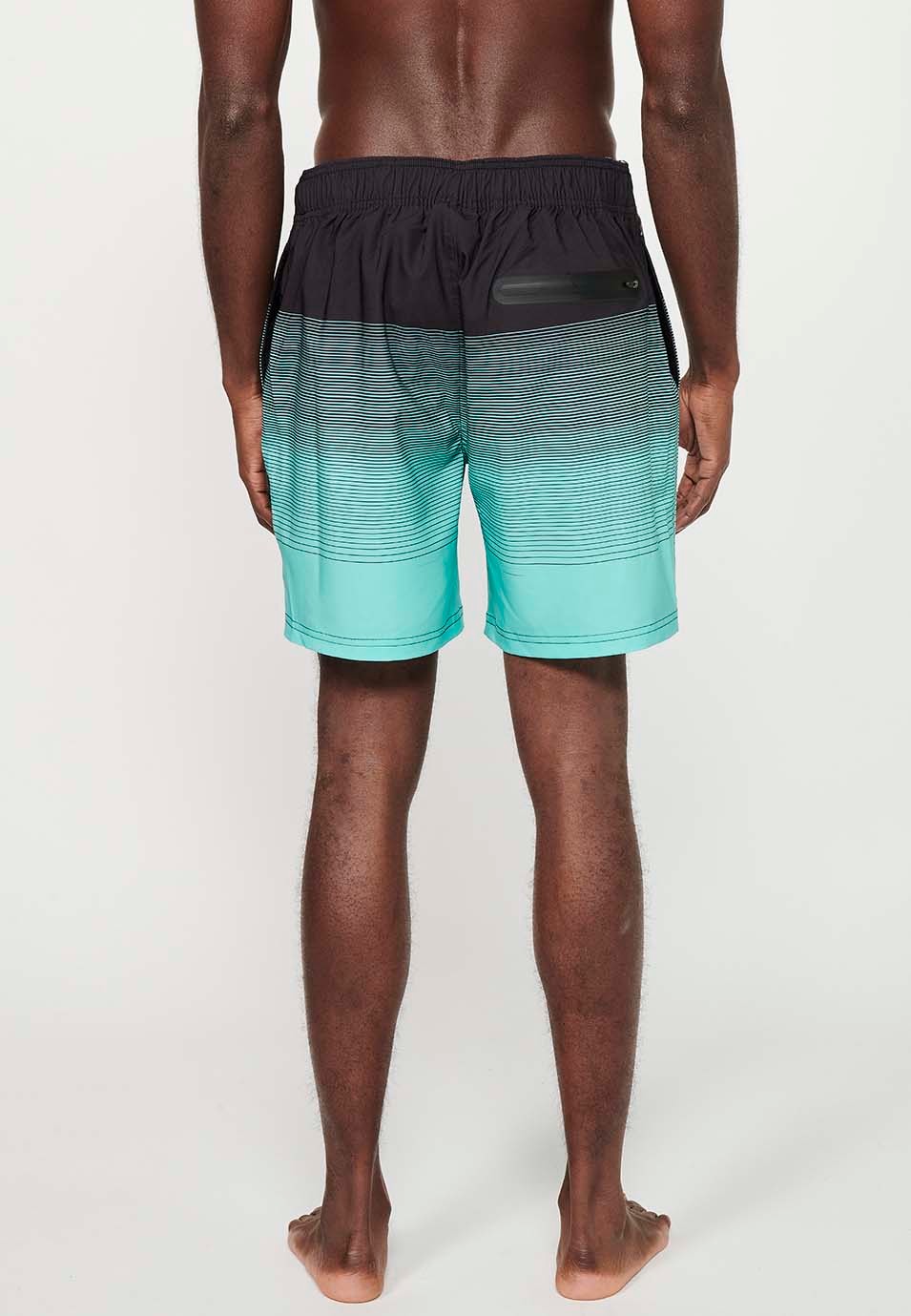 Printed swim shorts with adjustable waist, mint gradient color for men