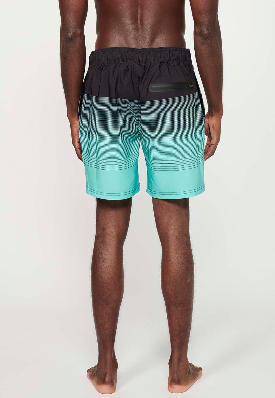 Short de bain imprimé à taille réglable, couleur dégradé menthe pour homme