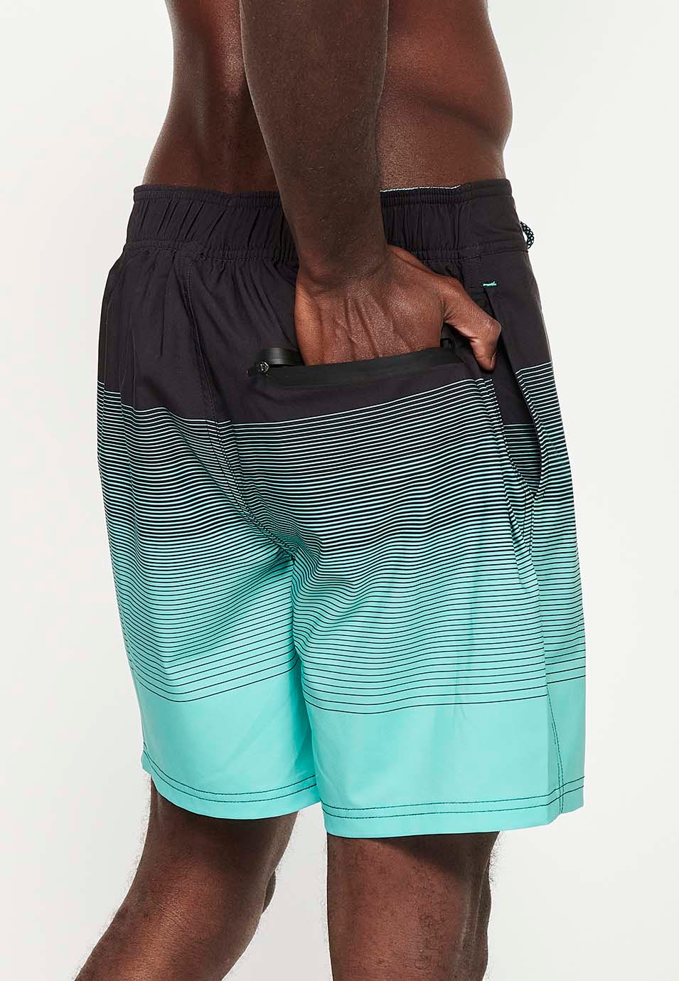 Short de bain imprimé à taille réglable, couleur dégradé menthe pour homme