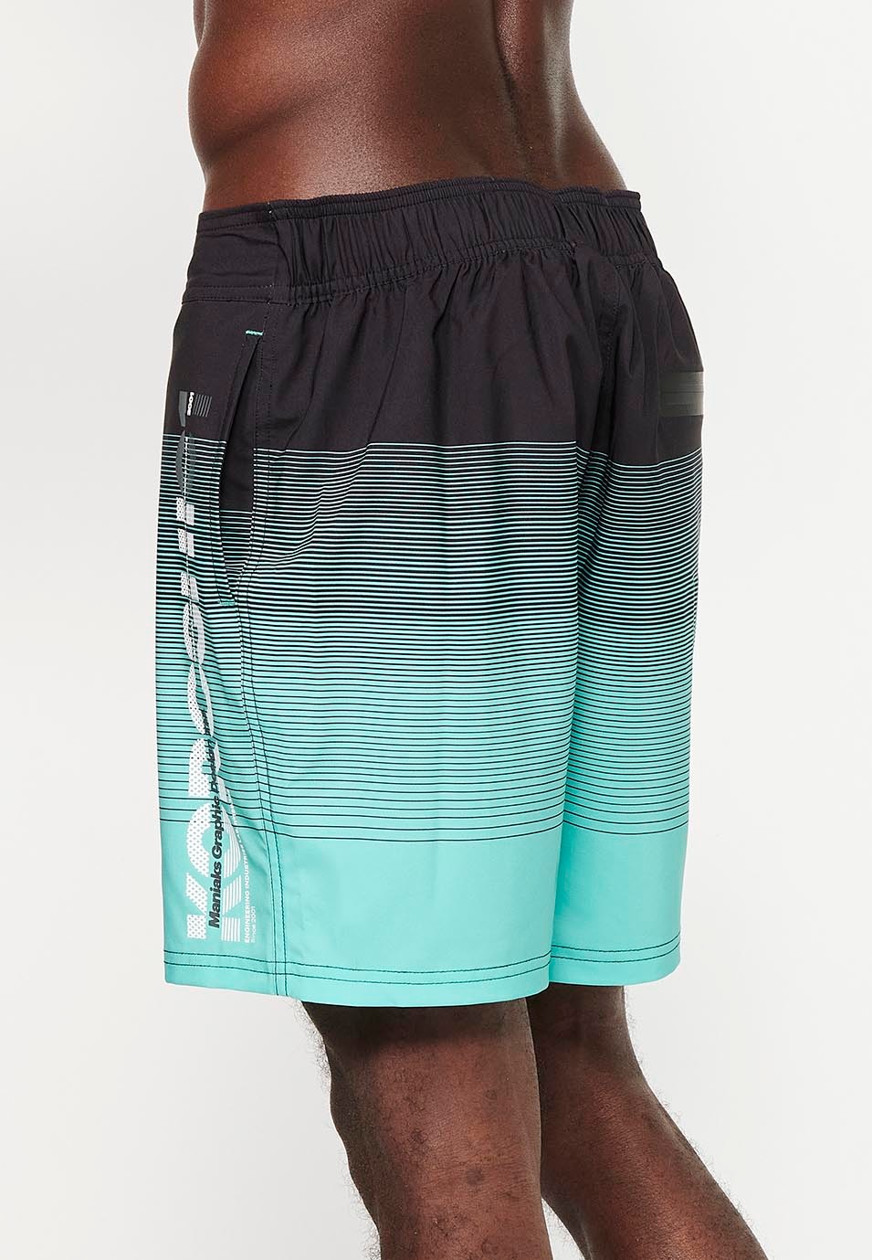 Printed swim shorts with adjustable waist, mint gradient color for men