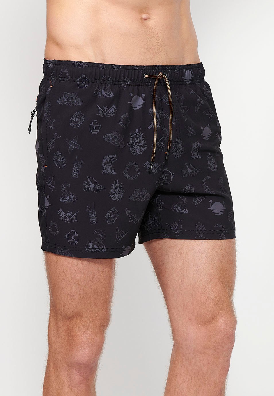 Printed short swimsuit with adjustable waist with drawstring and back pocket and an inner gray color for men 2