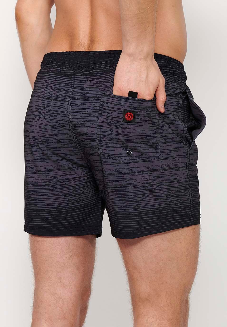 Maillot de bain court imprimé avec taille réglable avec cordon de serrage et poche arrière et un intérieur Couleur Gris pour Homme 3