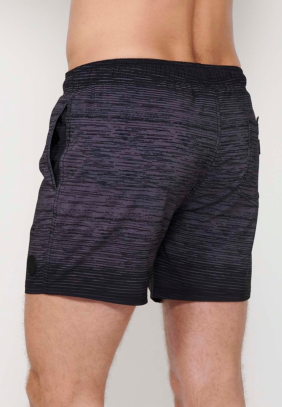 Maillot de bain court imprimé avec taille réglable avec cordon de serrage et poche arrière et un intérieur Couleur Gris pour Homme 6