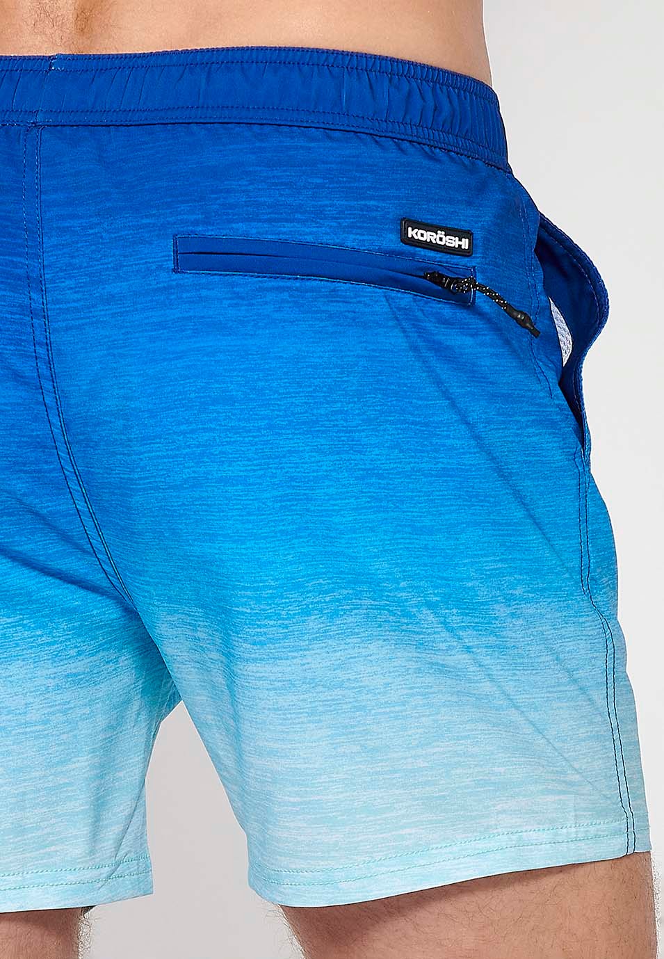Maillot de bain court imprimé taille réglable avec cordon de serrage et poche arrière et une poche intérieure en Bleu pour Homme 5