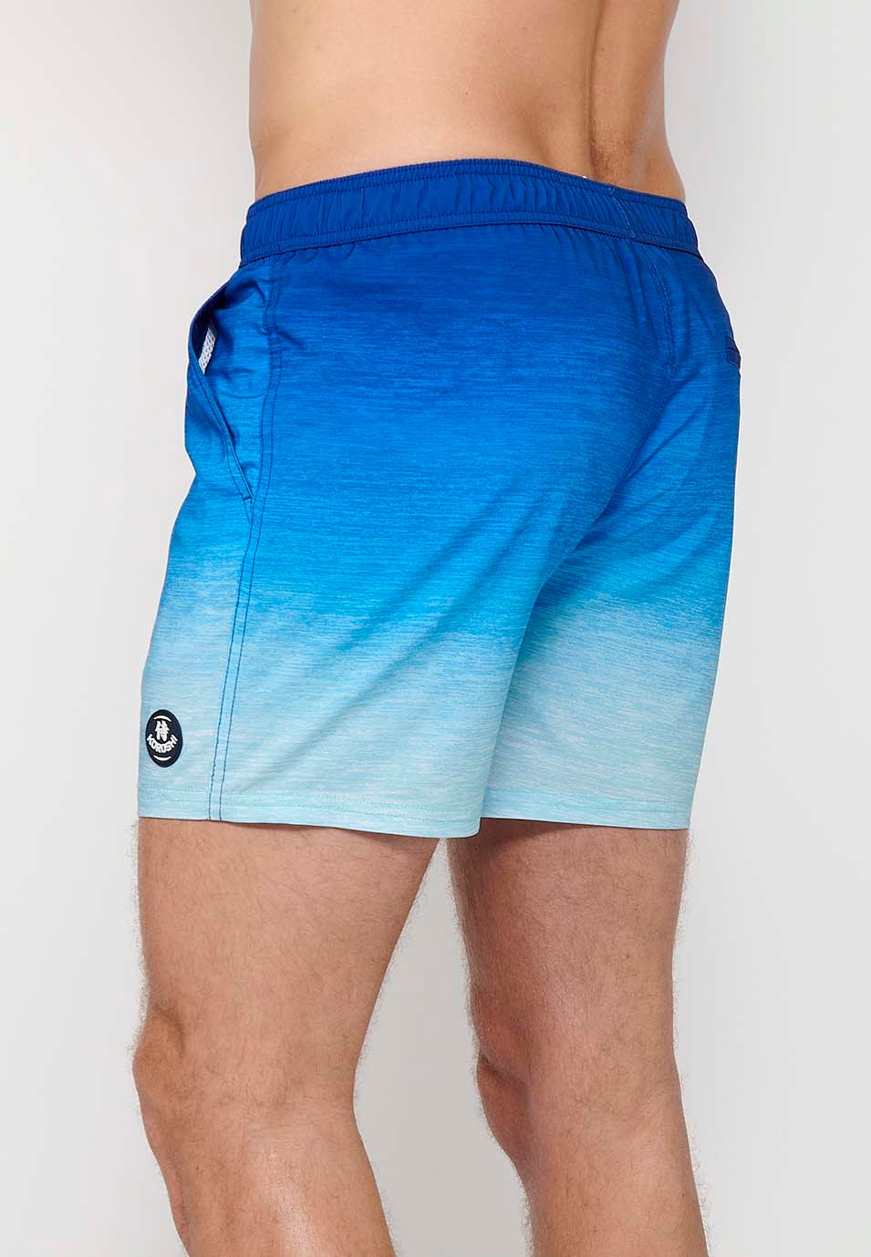 Bedruckter kurzer Badeanzug mit verstellbarer Taille, Kordelzug und Gesäßtasche sowie einer Innentasche in Blau für Herren 7