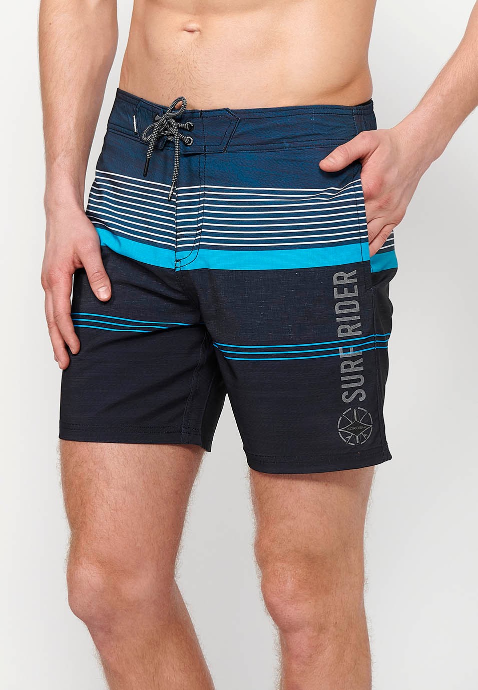 Bedruckter kurzer Badeanzug mit verstellbarer Taille, Kordelzug und Gesäßtasche und einer Innenfarbe in Mint für Herren 1