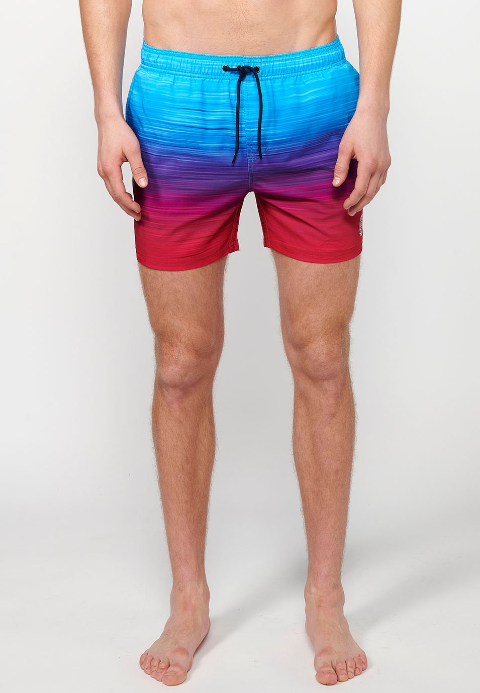 Bedruckter kurzer Badeanzug mit verstellbarer Taille mit Kordelzug und Gesäßtasche sowie einer Innentasche in Mehrfarbig für Herren 3