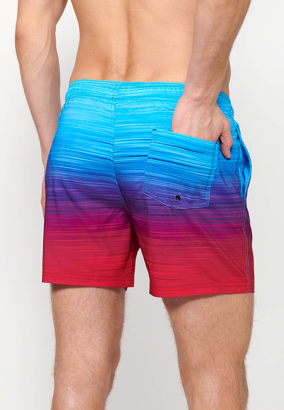 Printed short swimsuit with adjustable waist with drawstring and back pocket and an interior pocket in Multicolor for Men 1