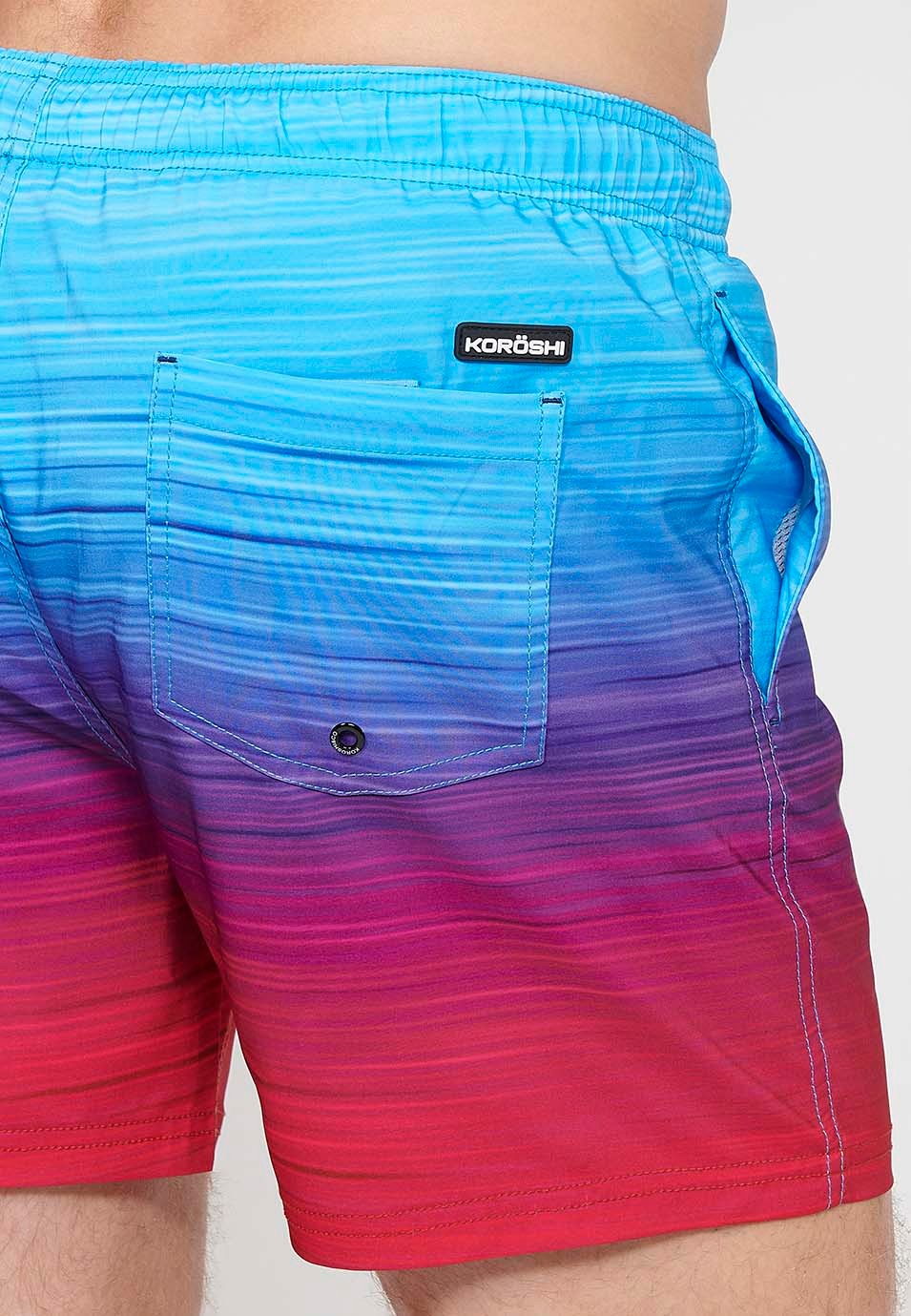 Bedruckter kurzer Badeanzug mit verstellbarer Taille mit Kordelzug und Gesäßtasche sowie einer Innentasche in Mehrfarbig für Herren 2