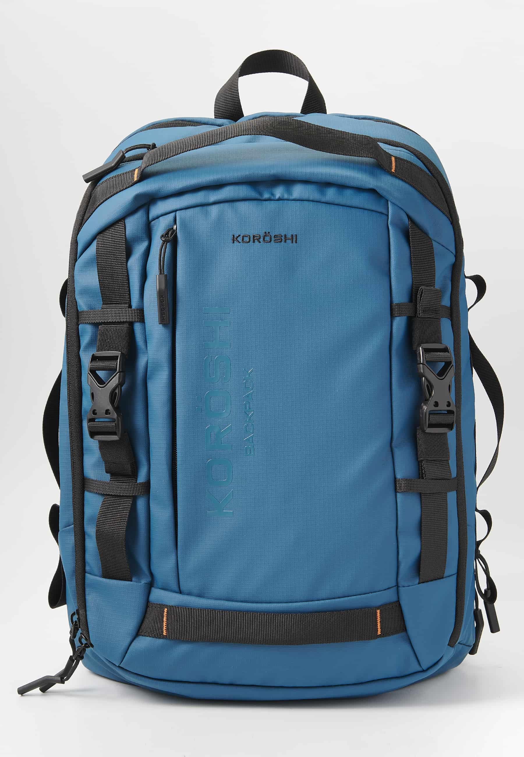 Mochila koröshi con dos compartimentos cerrados con cremallera, uno para portátil y correas ajustables color azul | Estilo y Comodidad