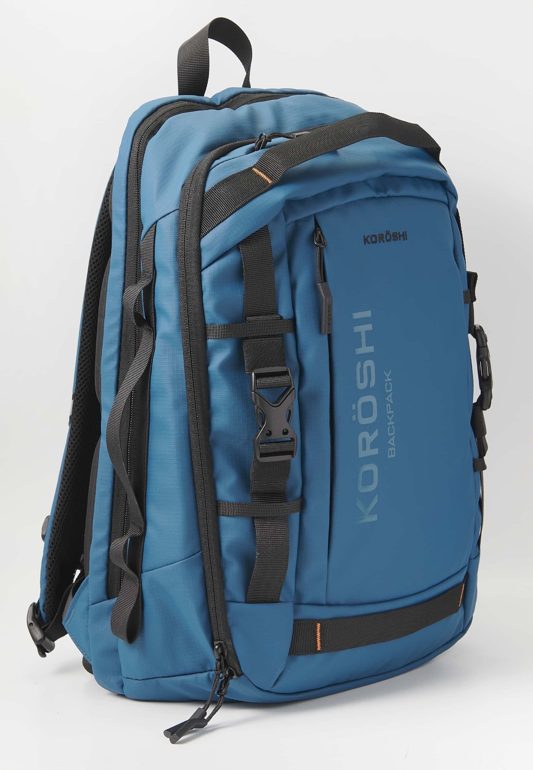 Mochila koröshi con dos compartimentos cerrados con cremallera, uno para portátil y correas ajustables color azul | Estilo y Comodidad