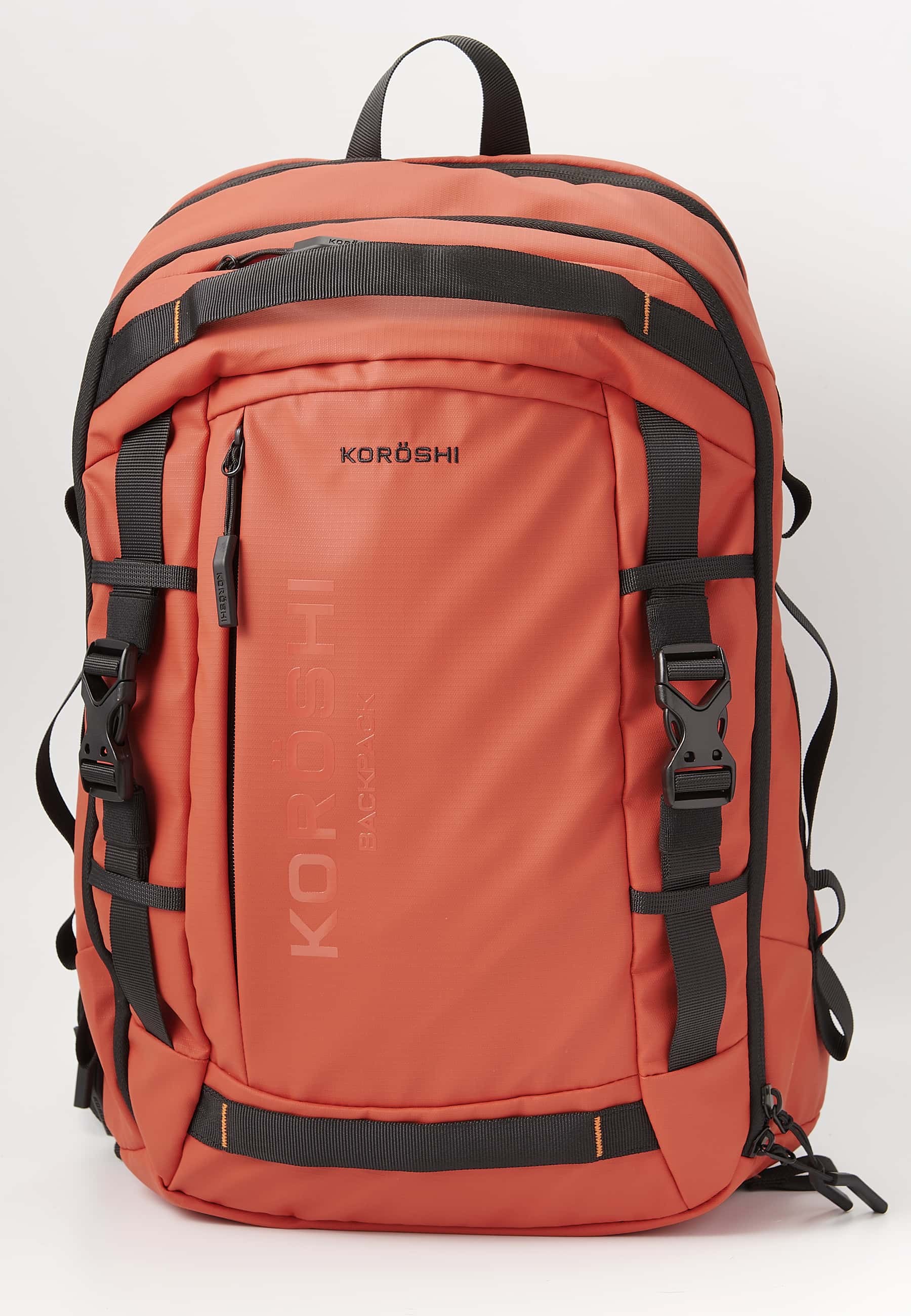 Mochila koröshi con dos compartimentos cerrados con cremallera, uno para portátil y correas ajustables color rojo | Estilo y Comodidad