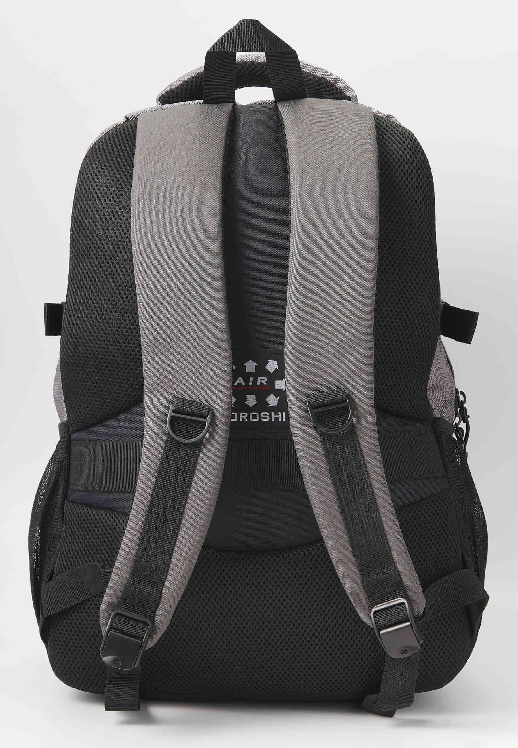 Koröshi-Rucksack mit drei Reißverschlussfächern, eines für Laptop, mit grauen Innentaschen 1