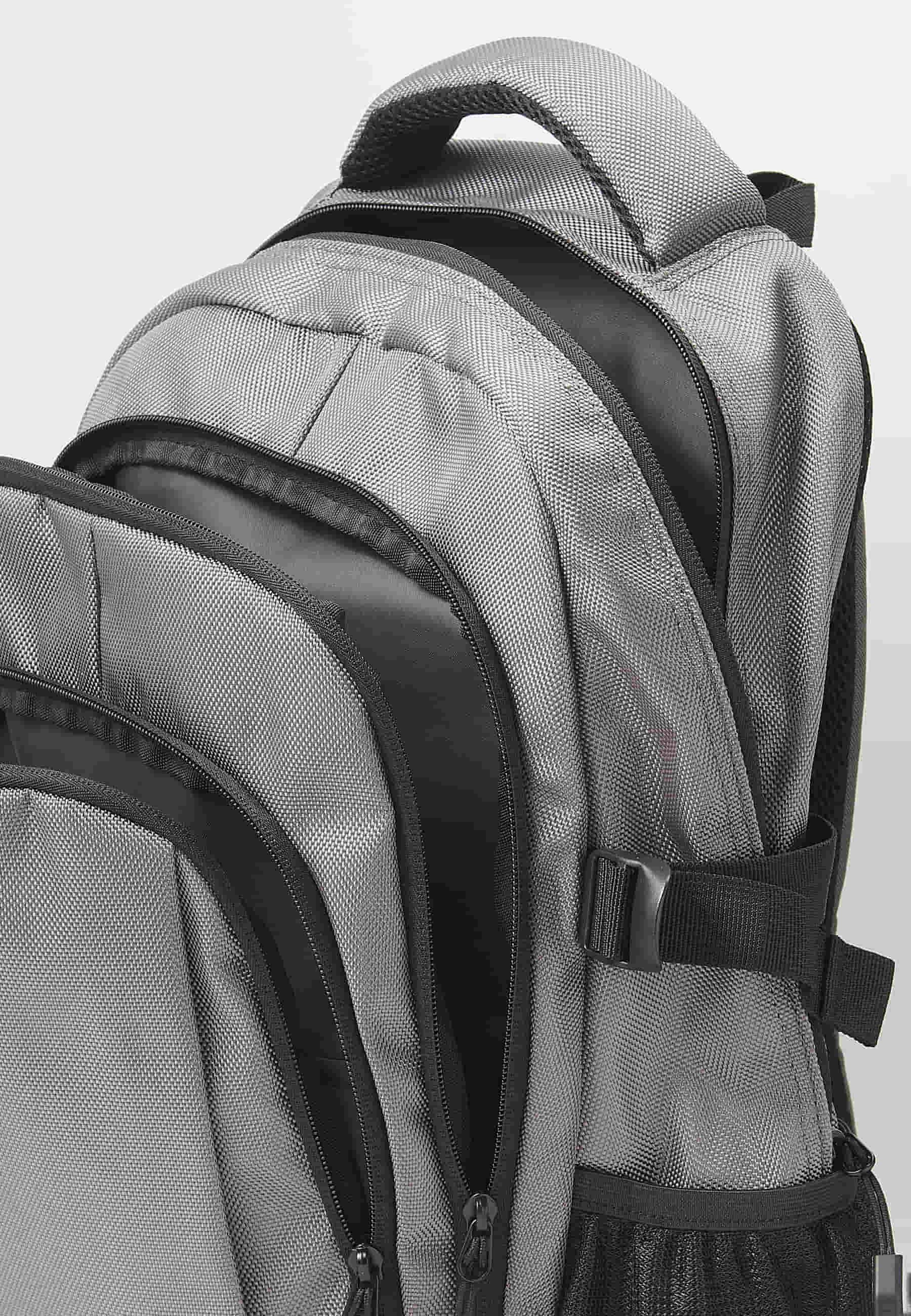 Koröshi-Rucksack mit drei Reißverschlussfächern, eines für Laptop, mit grauen Innentaschen 3