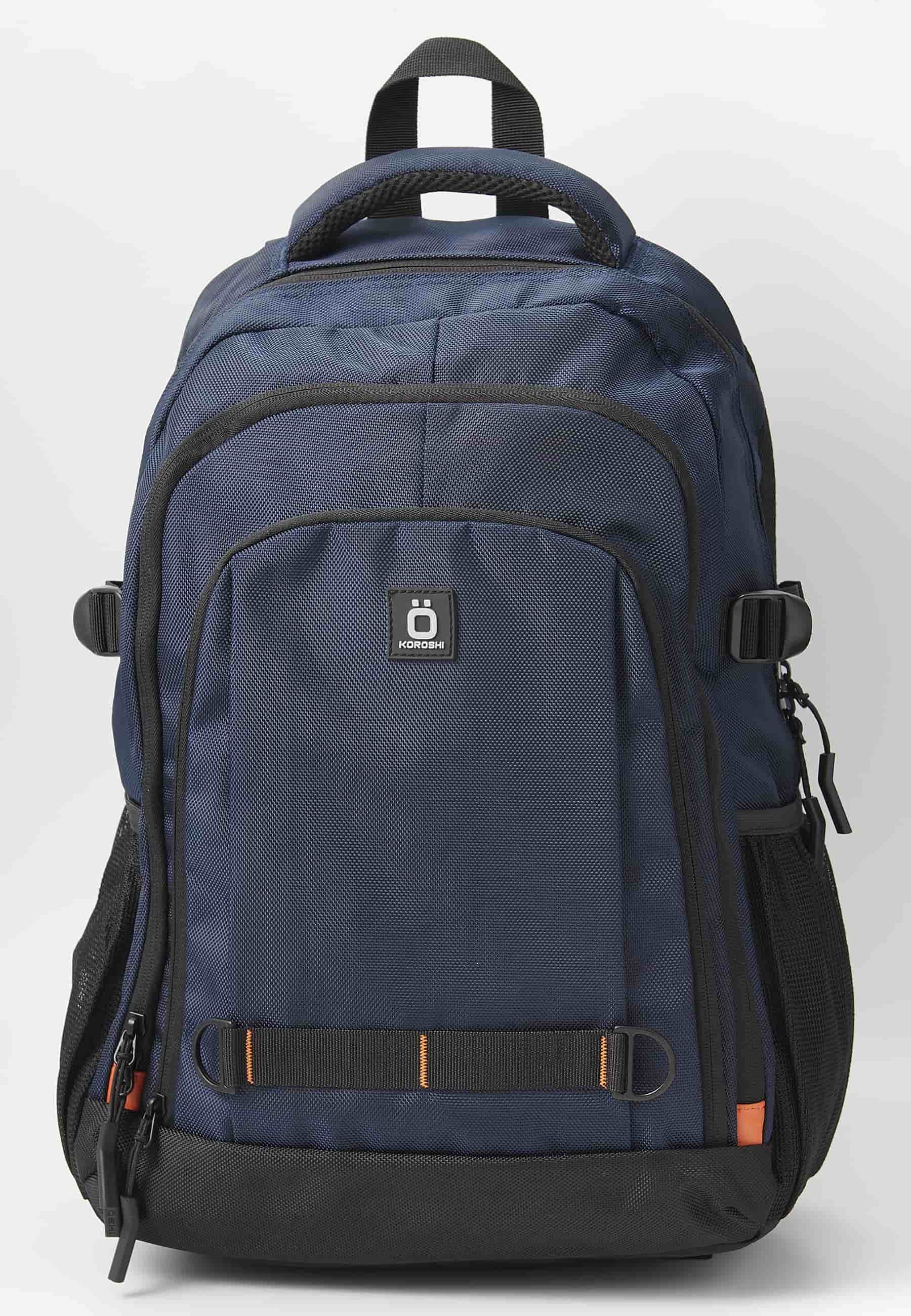 Sac à dos Koröshi avec trois compartiments zippés, un pour ordinateur portable, avec poches intérieures Navy