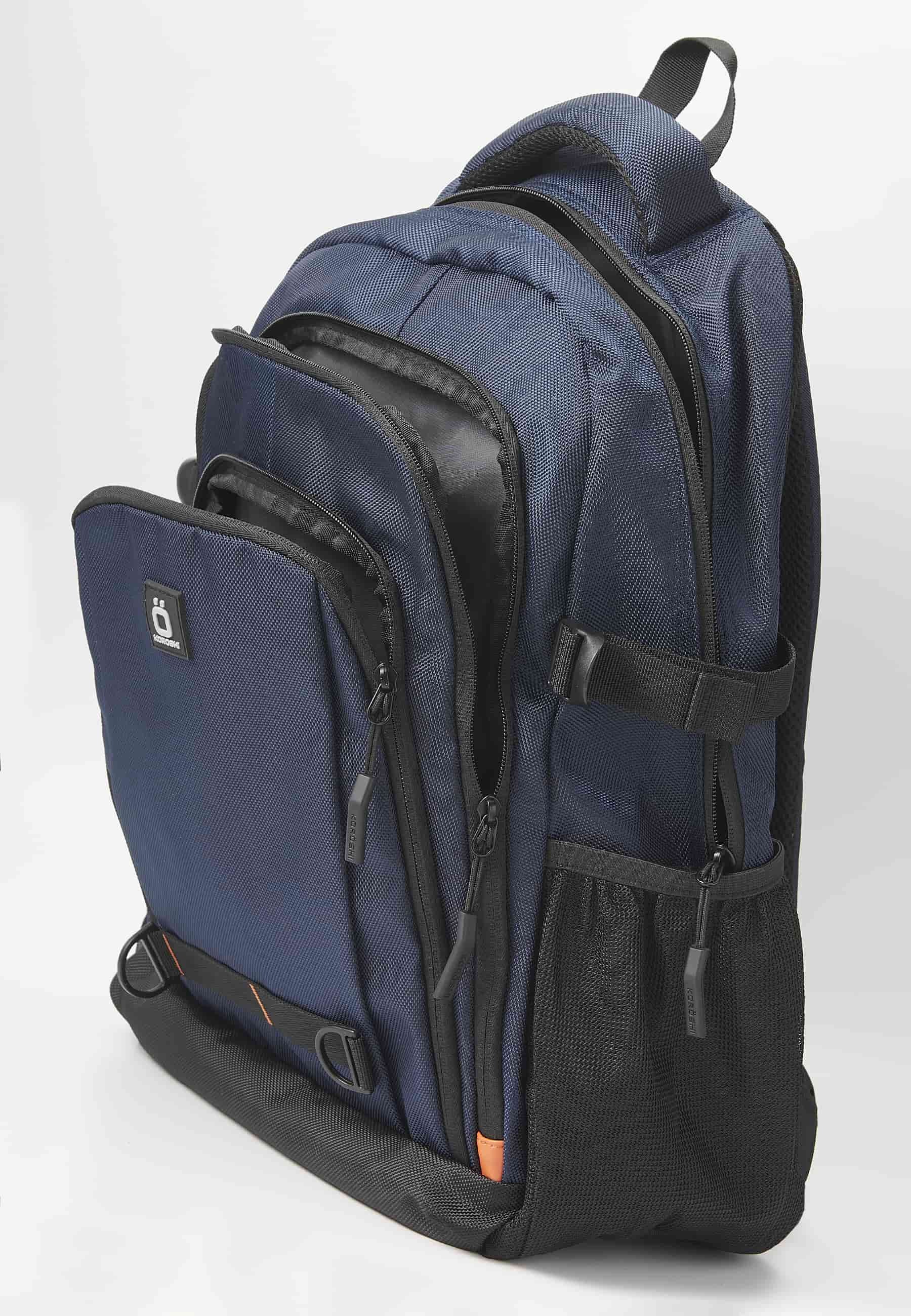 Koröshi backpack with three zippered compartments, one for a laptop, with Navy interior pockets