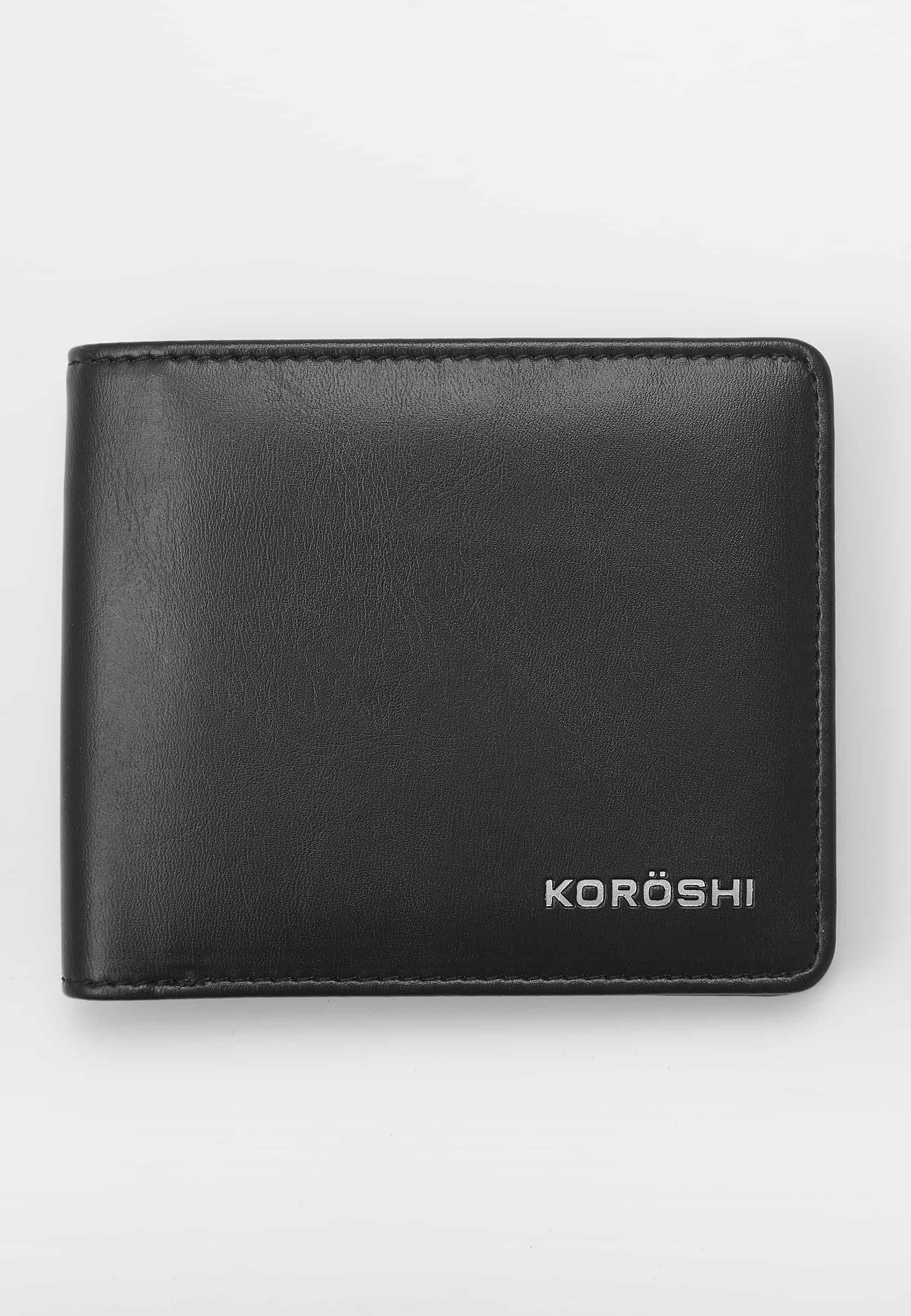 Plain cut wallet with two compartments for bills and six for cards, Black for Men