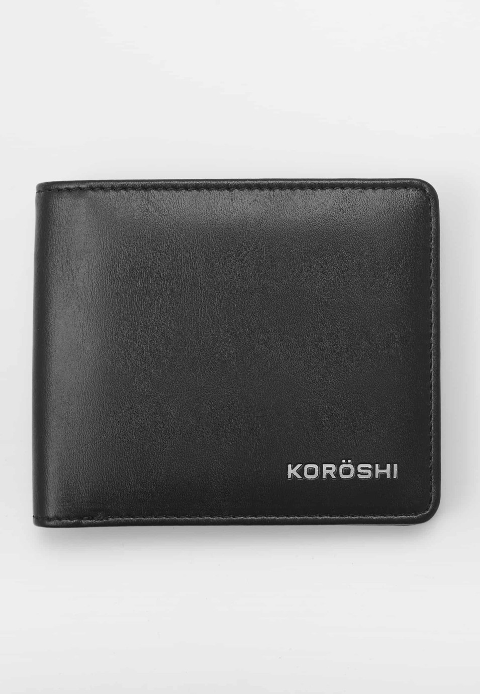 Cartera tipo billetera de corte liso con dos compartimentos para billetes y seis para tarjetas color Negro para Hombre