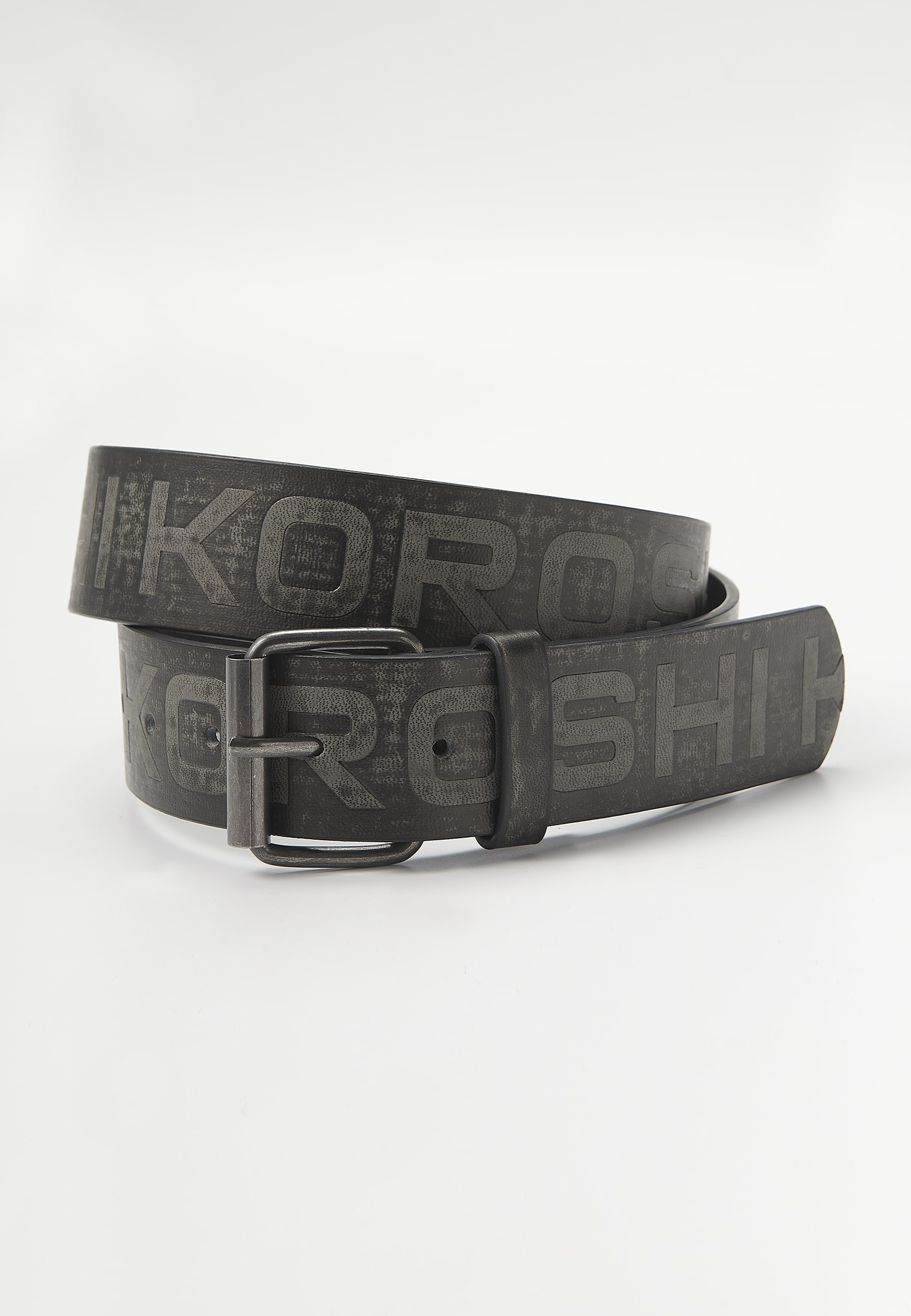 Cinturón de tres centímetros y medio de ancho con logo de Koröshi, hebilla y pasador color Negro para Hombre 1