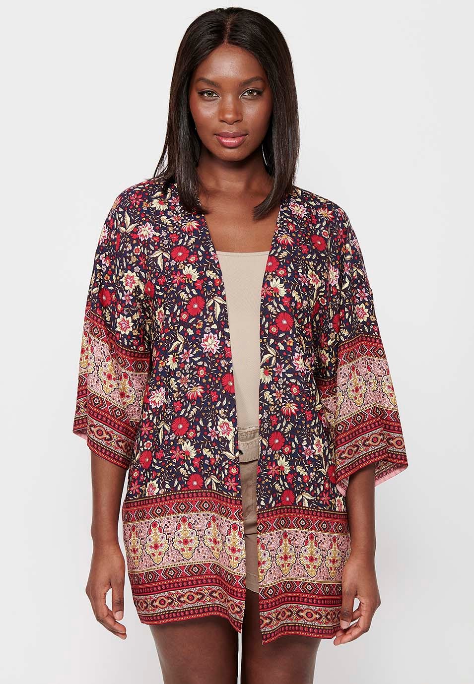 Women's Multicolor Floral Print Wide Sleeve Open Jacket Blouse 5