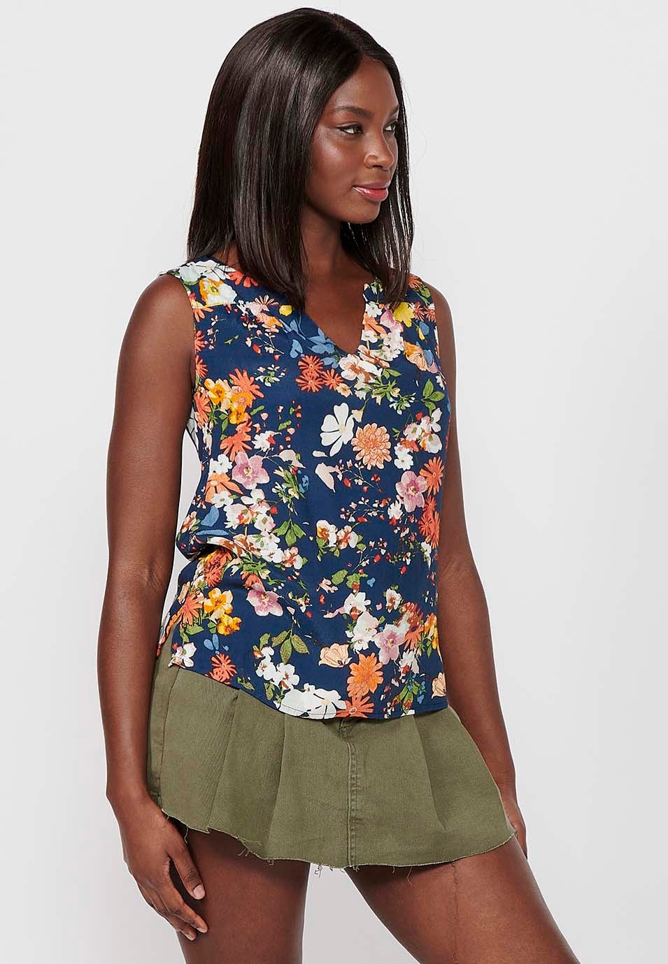 Blusa sin mangas de Estilo camisero con Cierre delantero con botones y Estampado floral de Color Multicolor para Mujer 5
