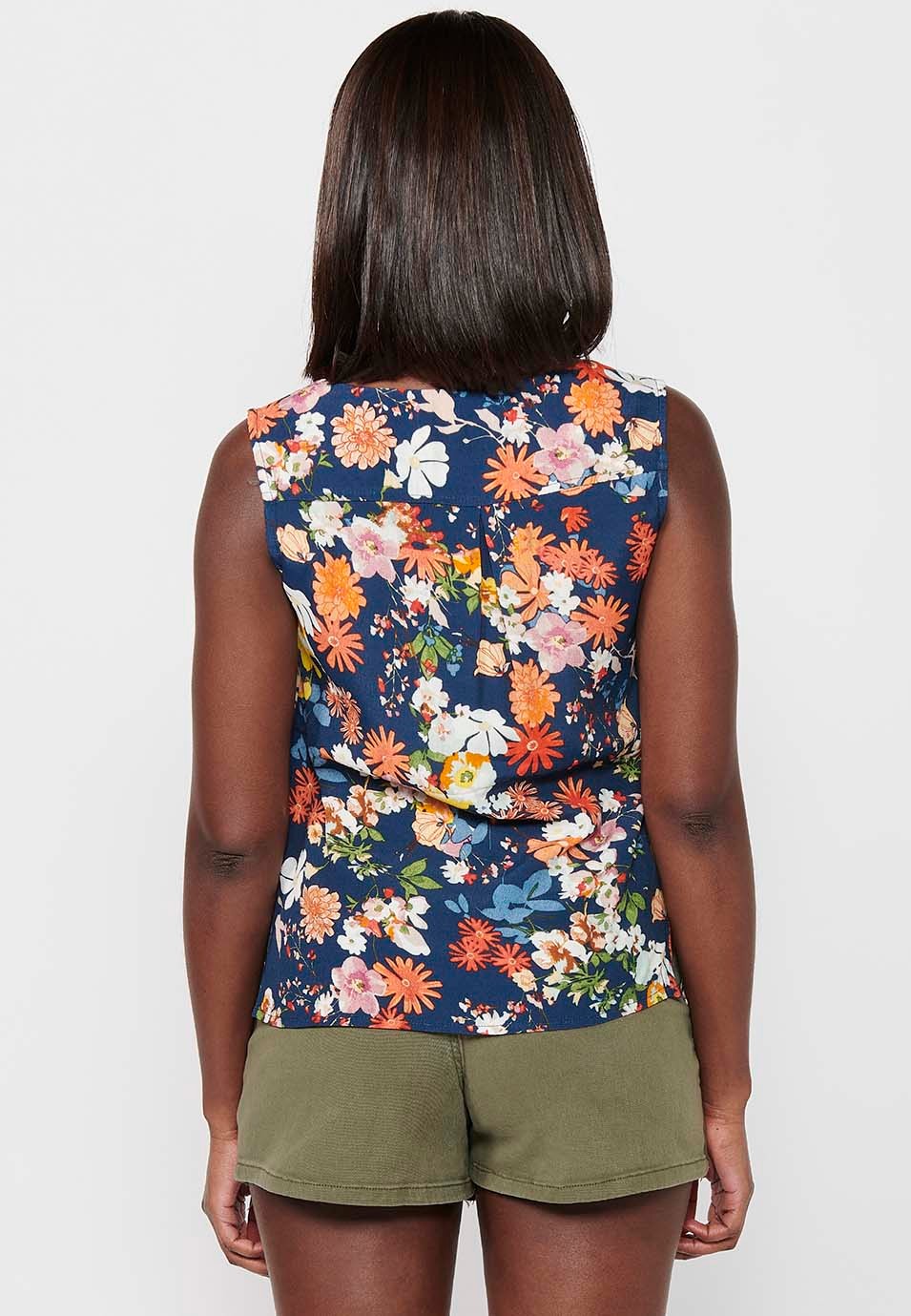 Chemisier sans manches pour femmes, imprimé Floral multicolore, fermeture sur le devant, Style chemise 3