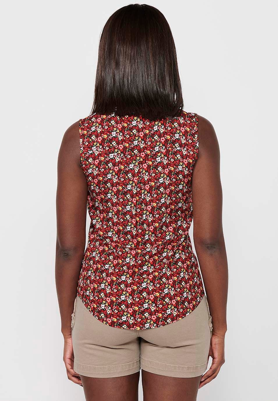 Women's Sleeveless V Neck Button Front Closure Floral Print Blouse Tops 8