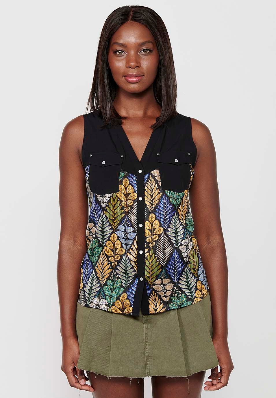 Blusa sin mangas con Escote camisero y Estampado floral de Color Multicolor para Mujer 