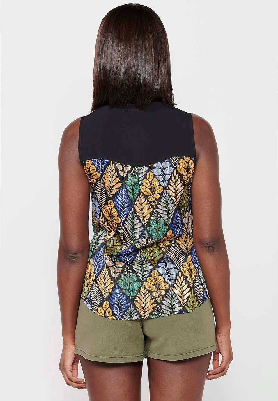 Sleeveless Blouse with Shirt Neckline and Multicolor Floral Print for Women