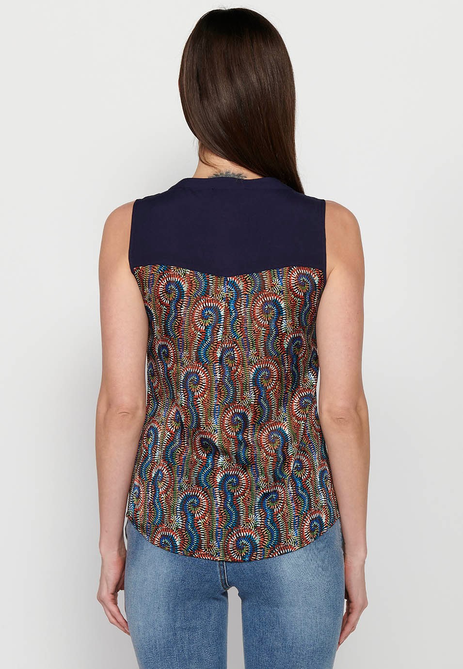 Sleeveless Blouse with Shirt Neckline and Multicolor Floral Print for Women 3