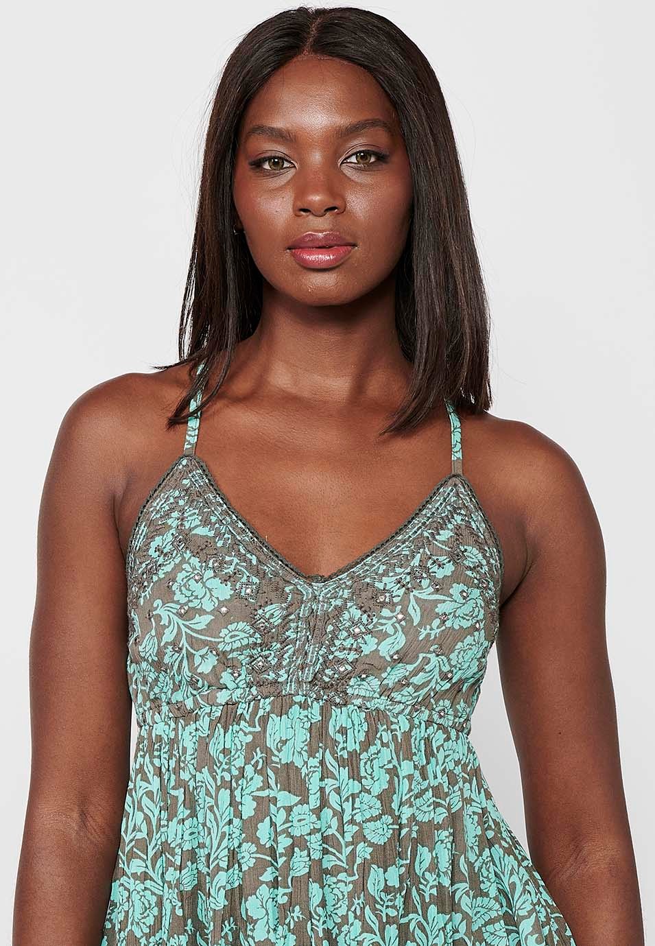 Blusa de tirantes con estampado floral y detalle delantero de color turquesa para mujer | Moda Actual 3