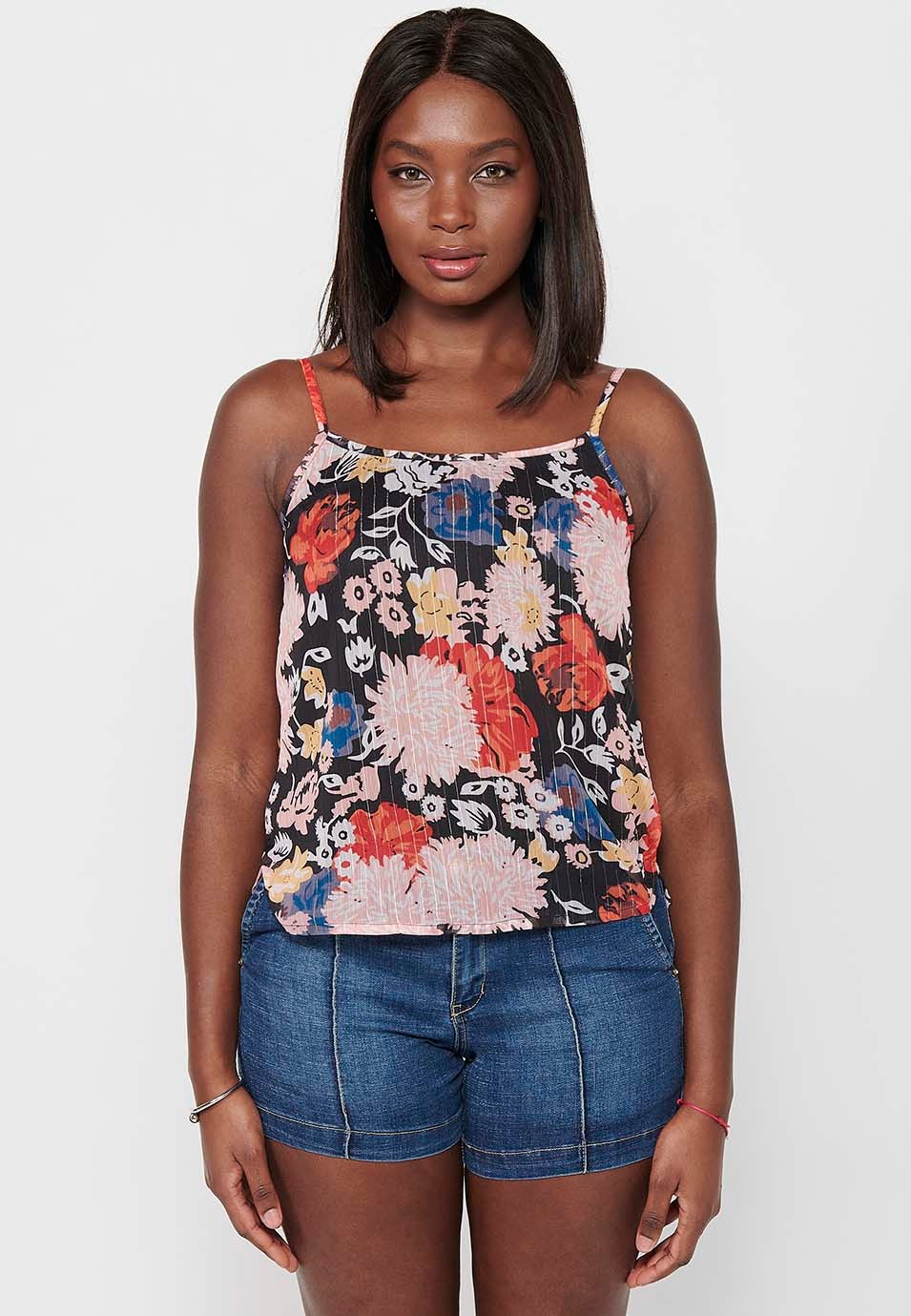 Women's Multicolor Floral Print Loose Strappy Blouse