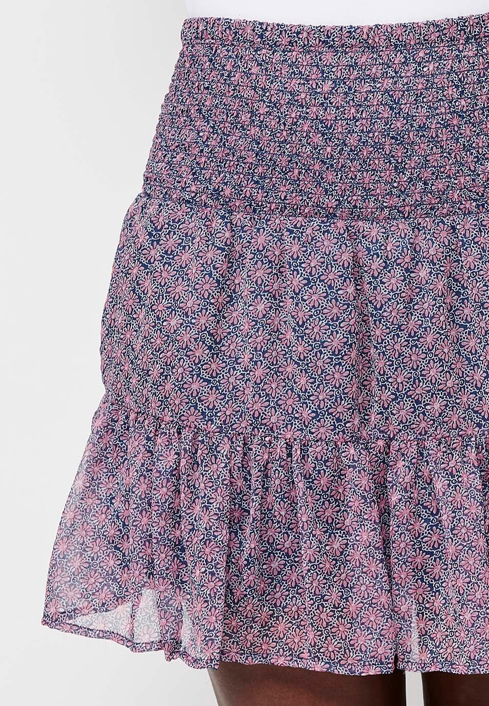 Falda corta con cintura engomada y estampado floral multicolor para mujer